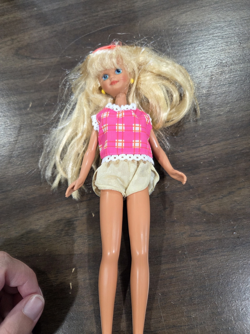 Mattel Blonde Fashion Doll in Pink Plaid Top and Cream Shorts